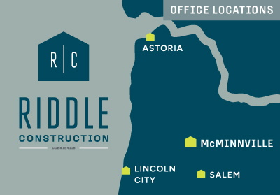 Riddle Construction - Map of Office Locations on the Oregon Coast and Willamette Valley
