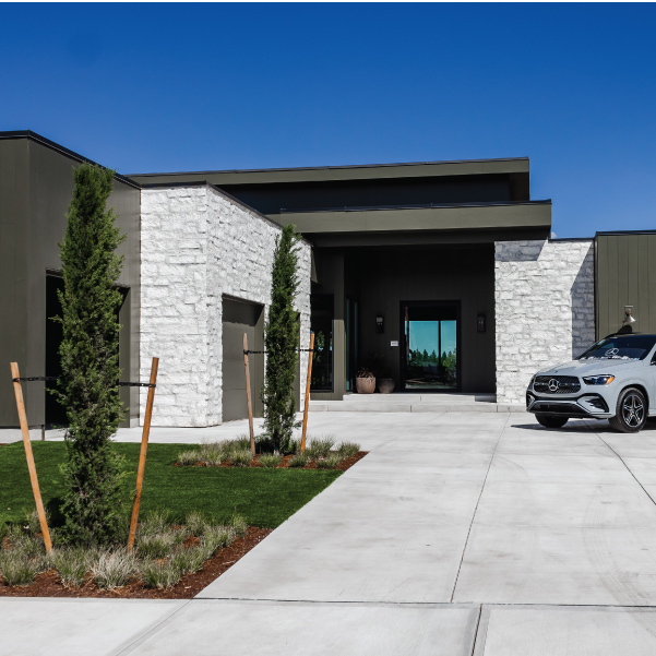 Entry into Lagom, an organic modern custom home built by Riddle Construction