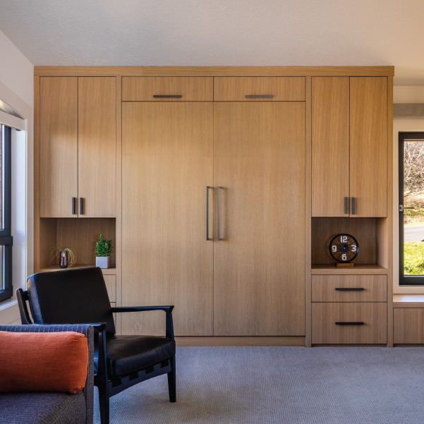 Modern closet doors in a bedroom of a coastal home built by Riddle Construction Modern closet doors in a bedroom of a coastal home built by Riddle Construction