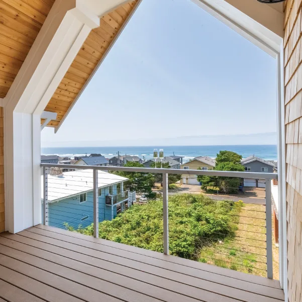 Ocean view from a cottage deck with an arch frame Ocean view from a cottage deck with an arch frame