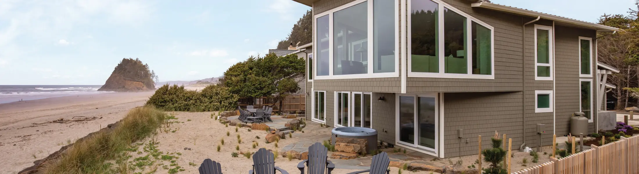 The beach view from a custom home in Neskowin, Oregon – Ghost Forest Sanctuary Ghost Forest Sanctuary