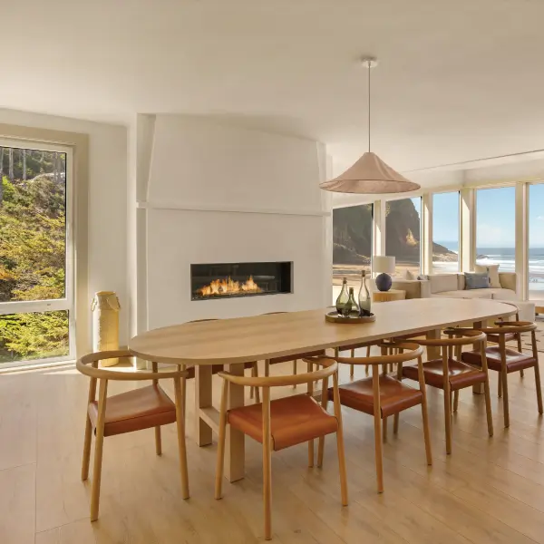 Dining area in a custom home in Neskowin, Oregon Ghost Forest Sanctuary