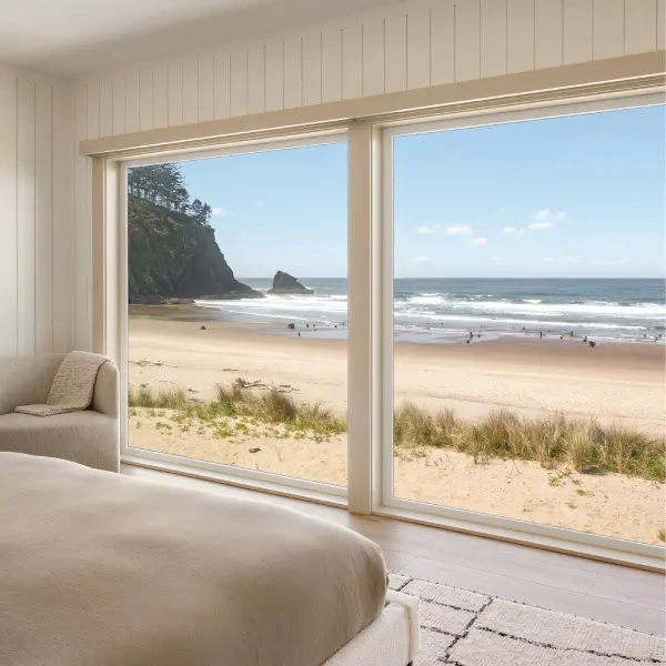 Beach view from a bedroom in a custom home in Neskowin, Oregon Beach view from a bedroom in a custom home in Neskowin, Oregon