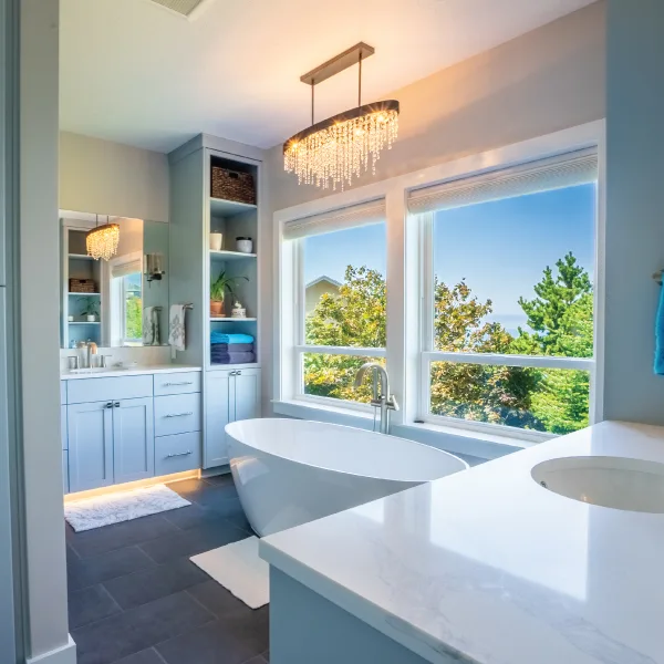 Bathroom soaking tub in a single family vacation custom home at the Oregon Coast Bathroom soaking tub in a single family vacation custom home at the Oregon Coast