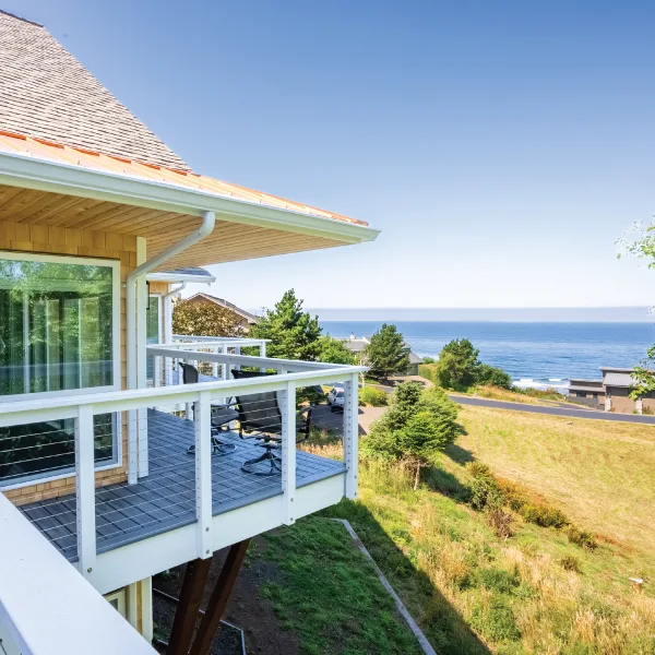 Deck view in a single family vacation custom home at the Oregon Coast Deck view in a single family vacation custom home at the Oregon Coast